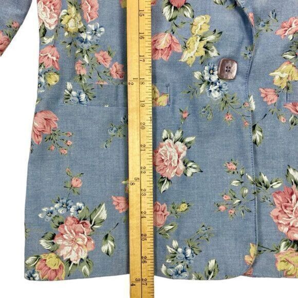 Alfred Dunner Linen Blazer Womens Sz 8 Blue Pink Floral Print 3/4 Sleeve Jacket - Picture 14 of 16